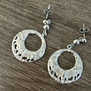 Silver Filigree Circle Drop Earrings